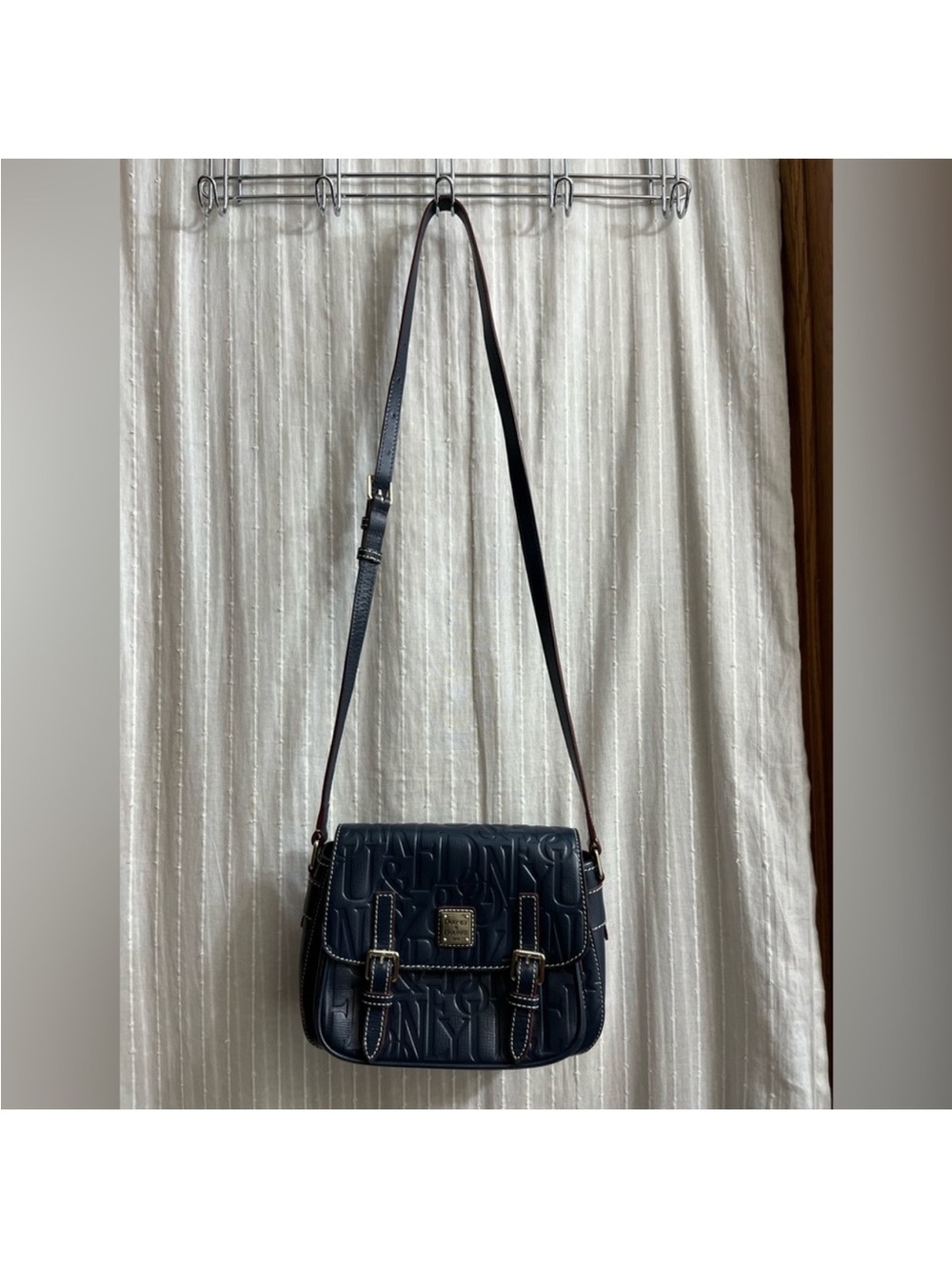 Dooney & Bourke Navy Graffica Safari Embossed Leather Buckle Crossbody - Picture 13 of 15